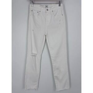 Edwin Bree Destructed Jeans Womens 26 Optic White Distressed Frayed Hem Ripped